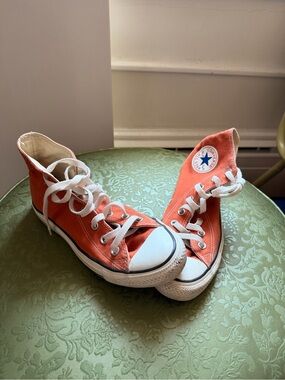 Converse Orange (fire opal) and White Canvas High-Top Sneakers 6M 8W 24.5cm